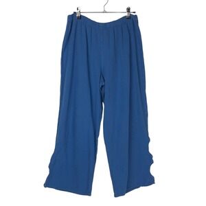 Oh My Gauze Womens Pull On Elastic Waist Cotton Wide Leg Pant Size 2 - US L Blue